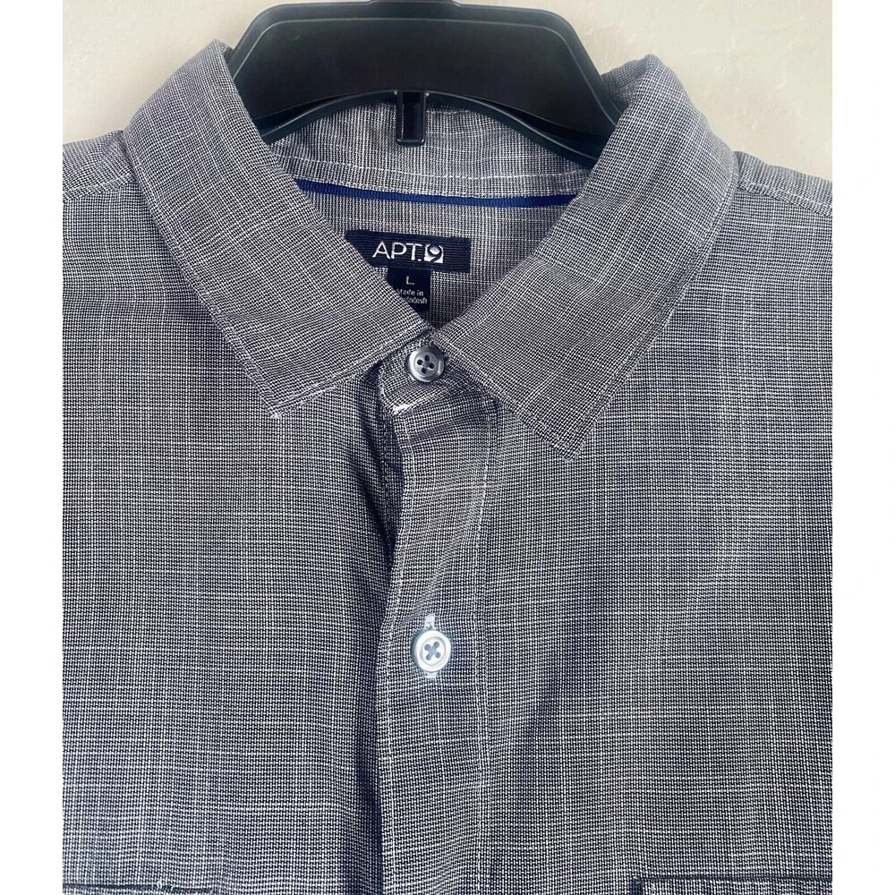 Apt. 9 Regular Fit Button Down Shirt Men's Long Sleeve Gray Size L (Dry Cleaned)